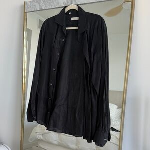 Men’s Luca faloni 100% linen black shirt size 40/ medium 15.75